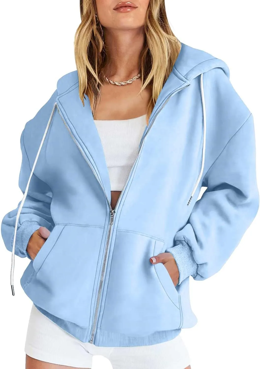 Womens Zip Up y2k Hoodies Fall Fashion Oversized Long Sleeve Hooded Sweatshirt Casual Lightweight Jacket With Pockets