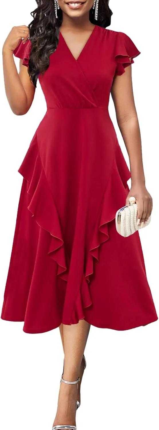 Xinlees Womens Casual Formal Fit and Flare Church Wedding Guest Work Dresses