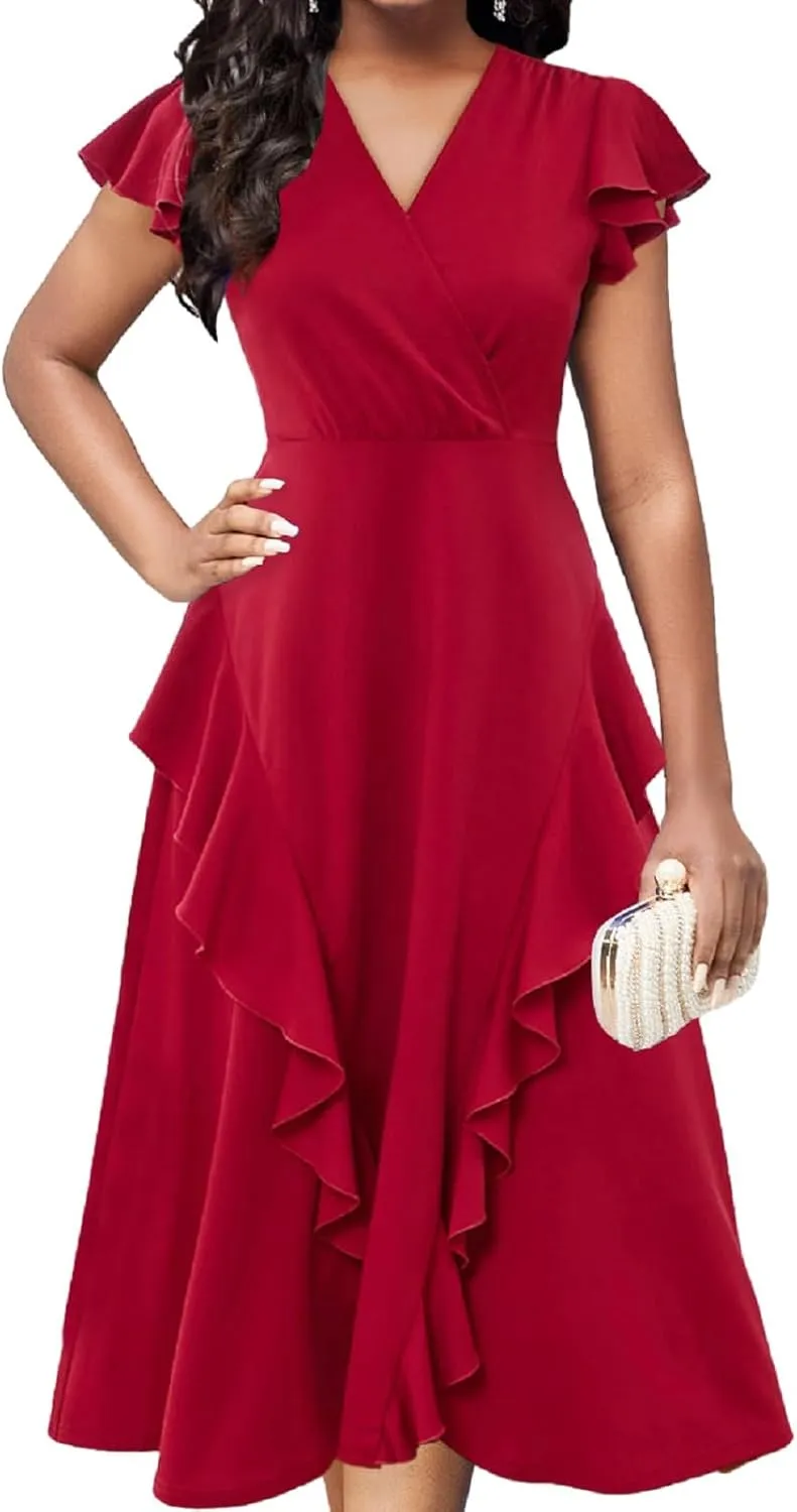 Xinlees Womens Casual Formal Fit and Flare Church Wedding Guest Work Dresses