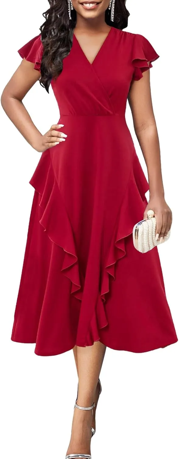 Xinlees Womens Casual Formal Fit and Flare Church Wedding Guest Work Dresses