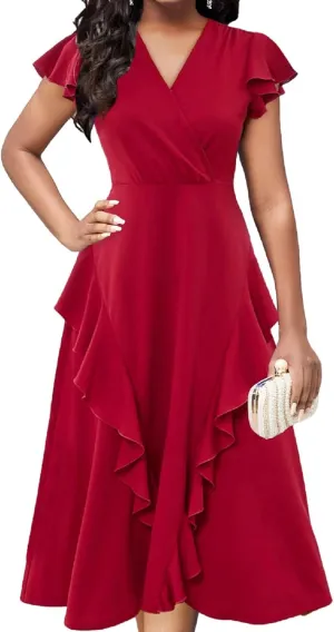 Xinlees Womens Casual Formal Fit and Flare Church Wedding Guest Work Dresses