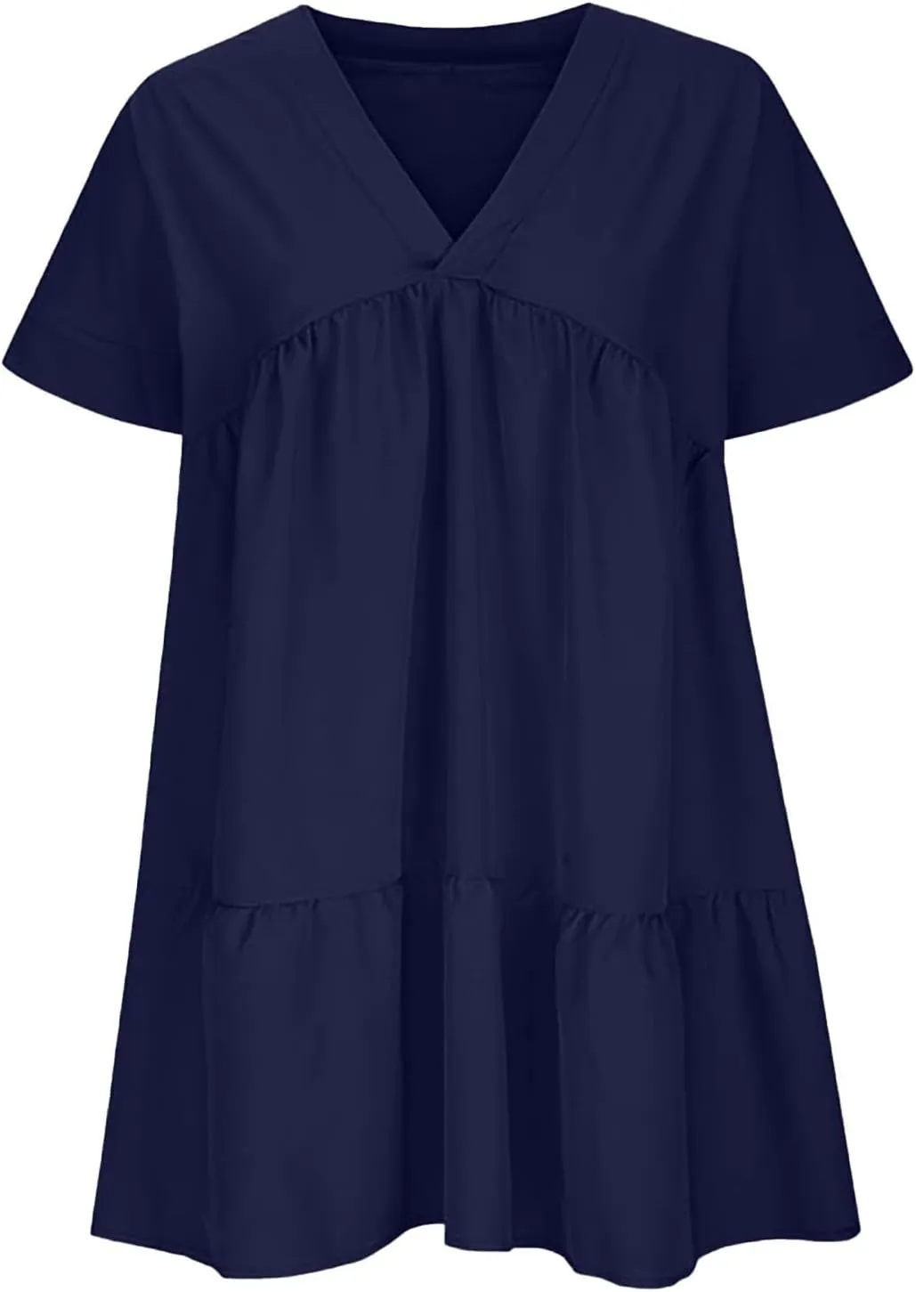 XOWRTE Womens Summer Dress V Neck Short Sleeve Ruffle Hem Tiered Flowy Swing Midi Dresses 2025 Trendy Smock Beach Sundress