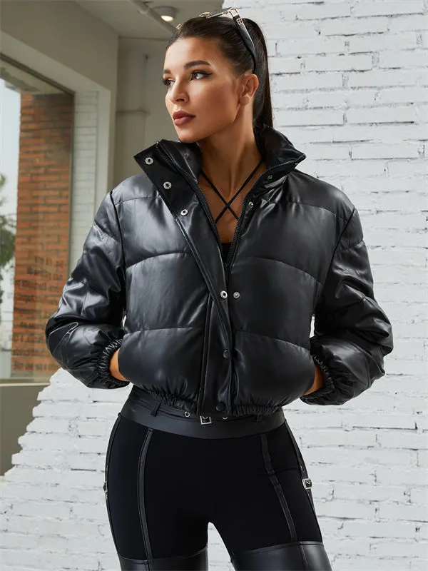 ZASUWA Female PU Faux Leather Pocket Zipper Jackets Coats