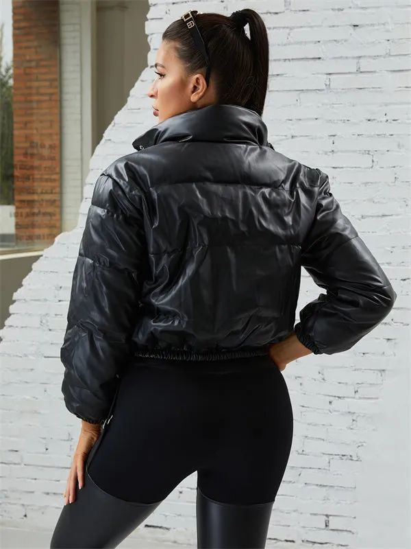 ZASUWA Female PU Faux Leather Pocket Zipper Jackets Coats